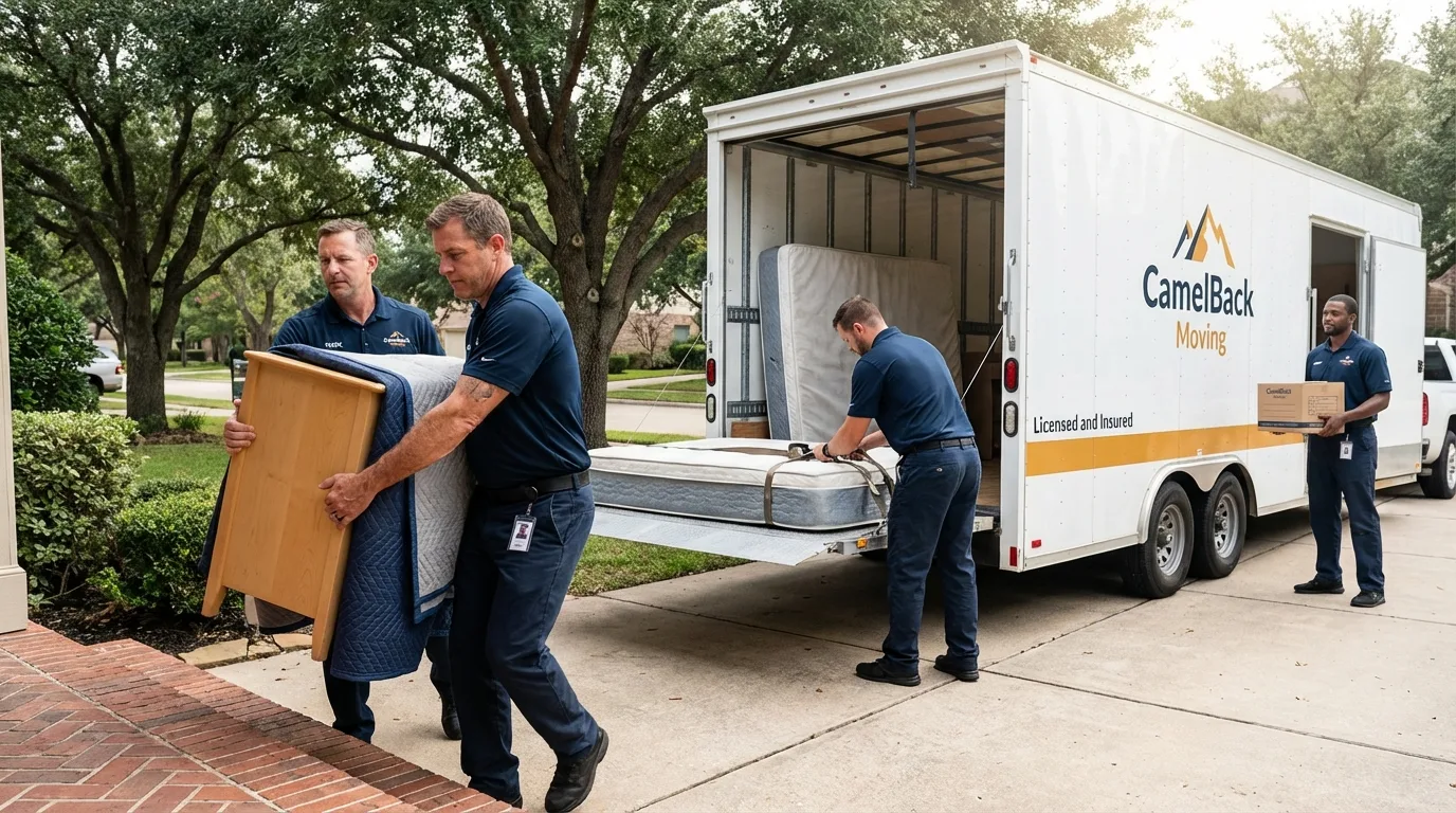Crew loading residential truck for cross-state move from Carver, MA