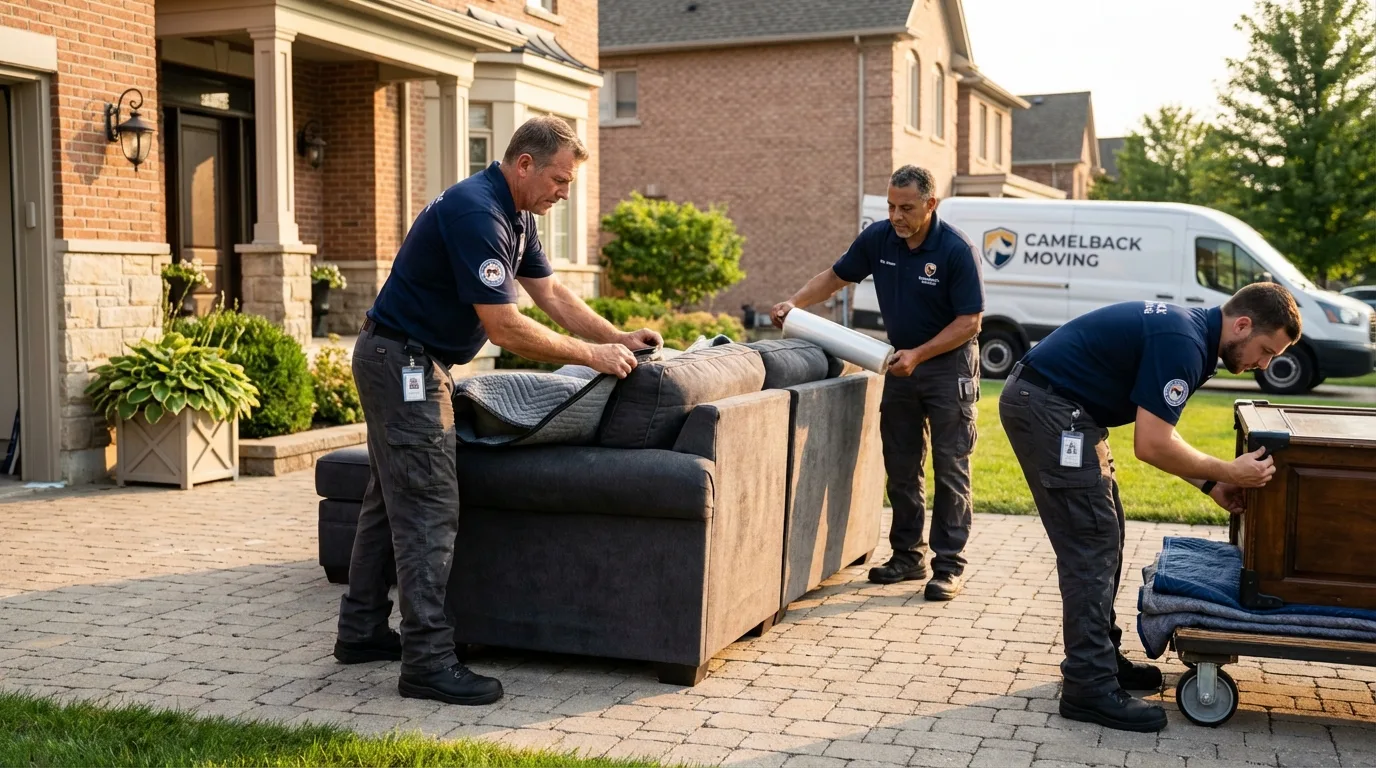 Large estate moving crew wrapping furniture in Carver, MA
